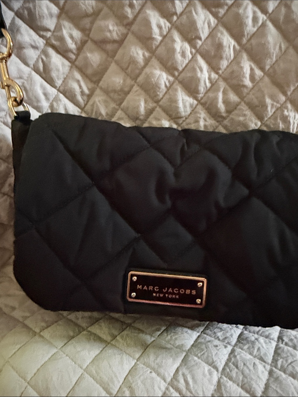 Marc Jacobs Black Quilted Shoulder Bag with Gold Plaque